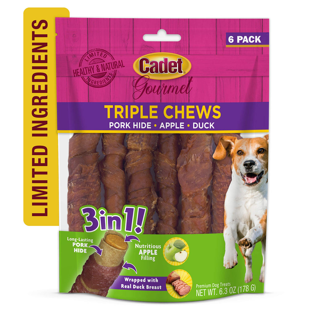 Cadet Gourmet Triple Chews ingredientes limitados y sin colorantes.