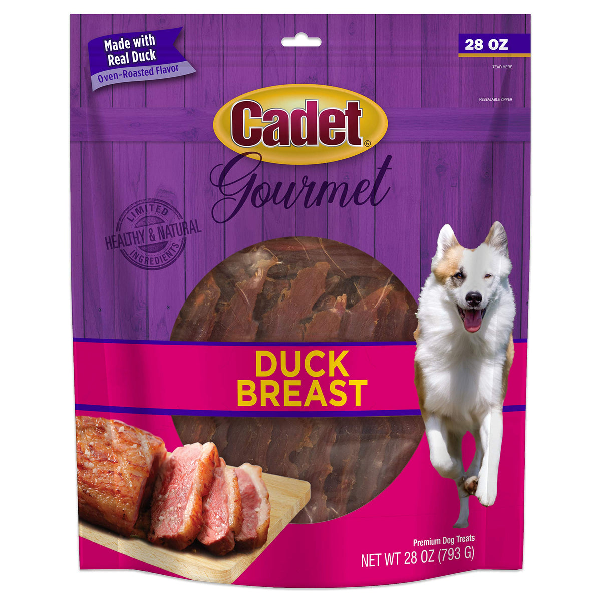 Cadet pechuga de pato jerky, tiras crujientes para entrenamiento diario.