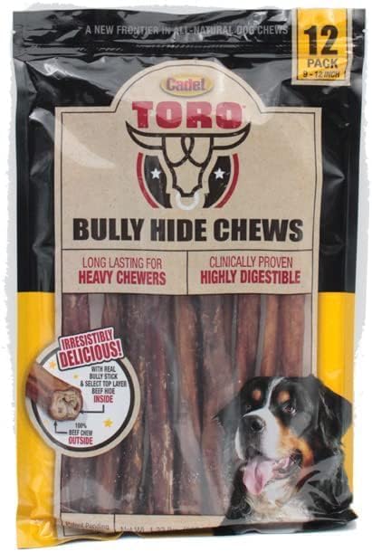 Cadet Toro Bully Hide: tiras de piel de res para morder y entretener al perro.
