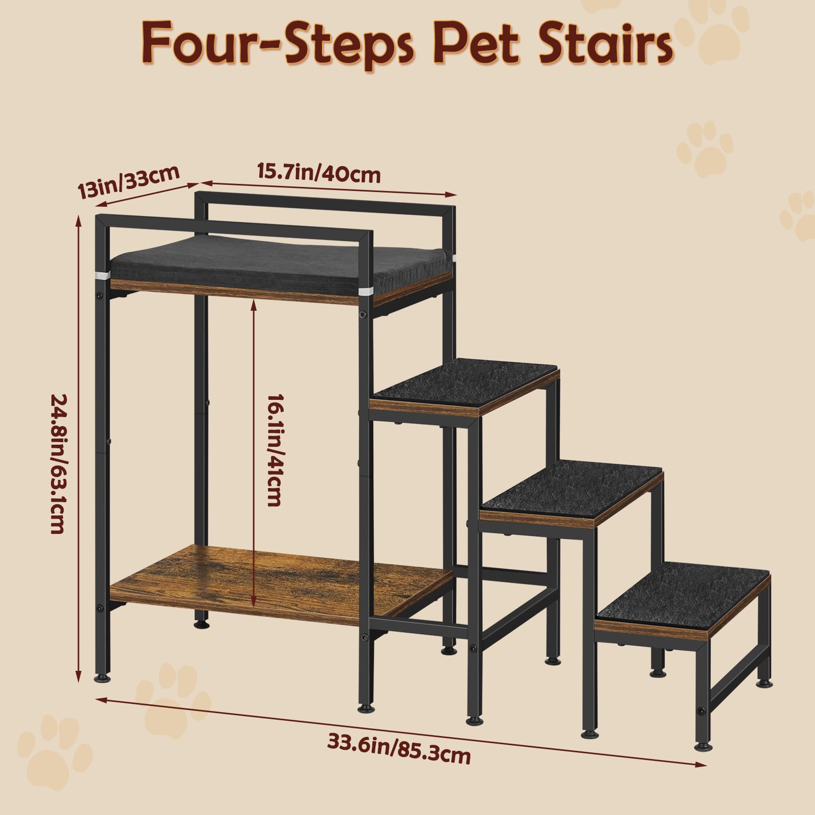 Caduke cama para mascotas con escalera, facilita entrar y descansar.