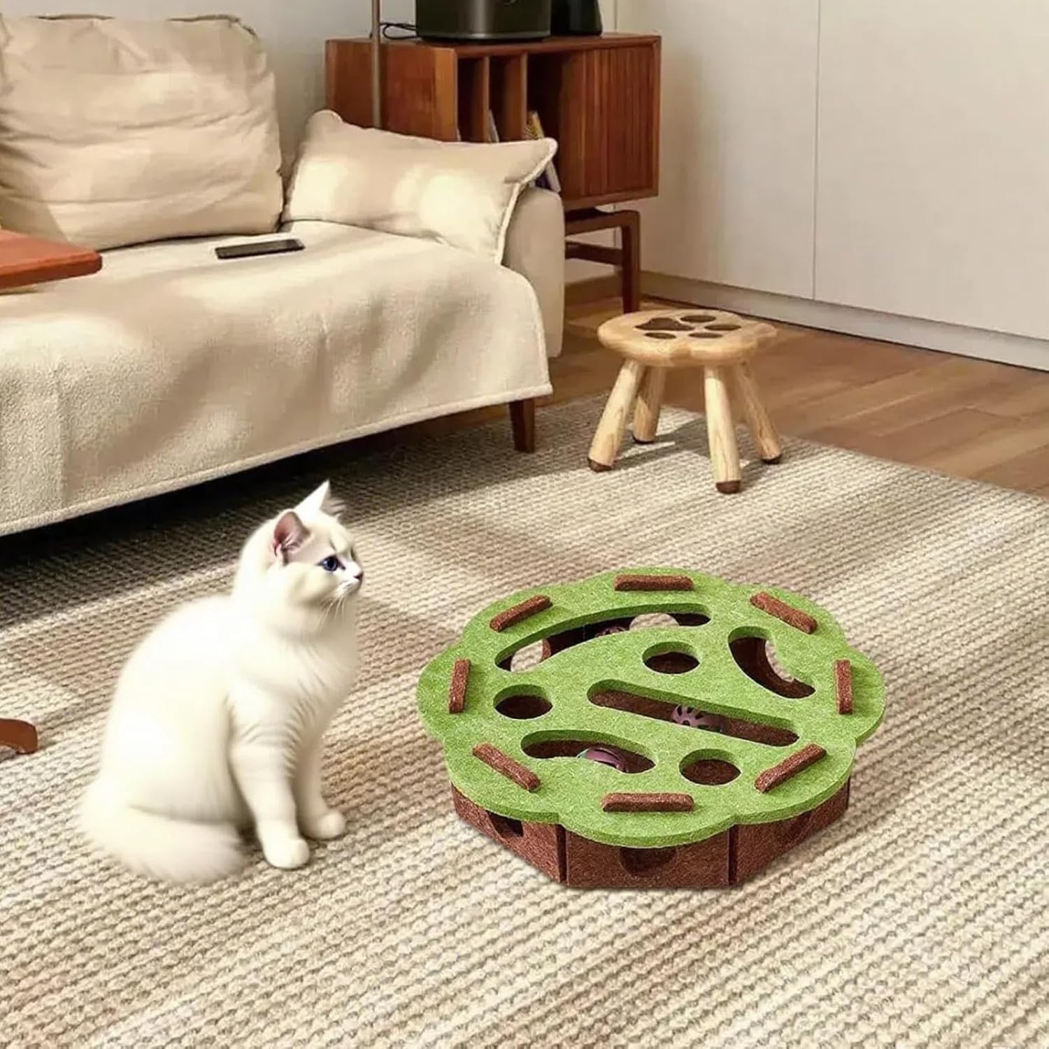 Caja de rascar y rompecabezas para gatos, construcción duradera para uso prolongado.