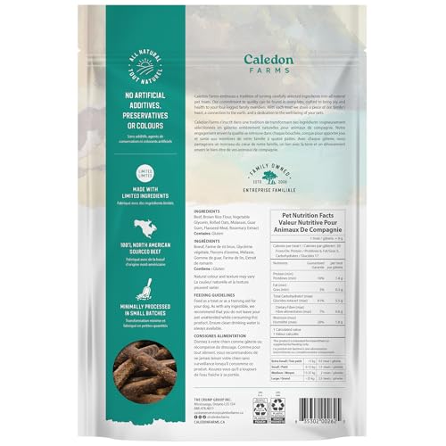Texture fondante des Caledon Farms Chewy Beef Sticks pour une récompense facile.