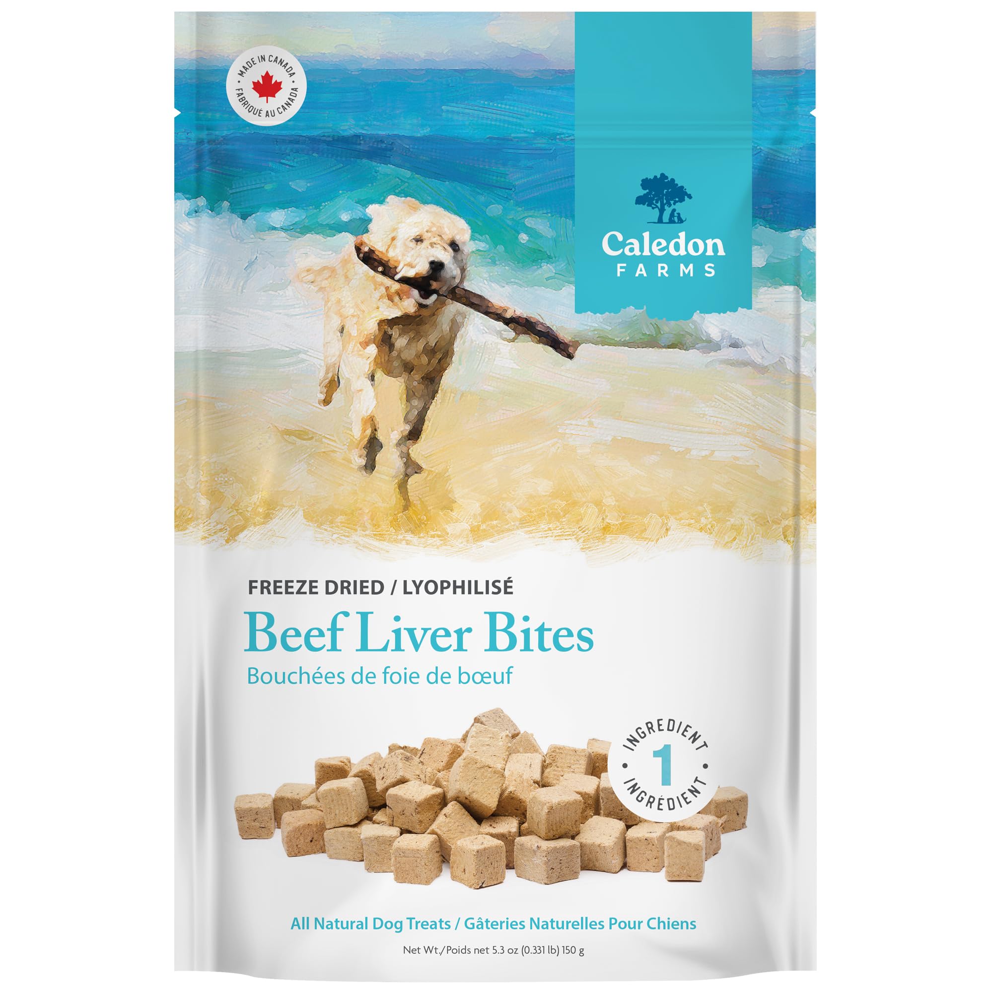 Caledon Farms hígado de res liofilizado, bocaditos para perros, sabor intenso y natural.
