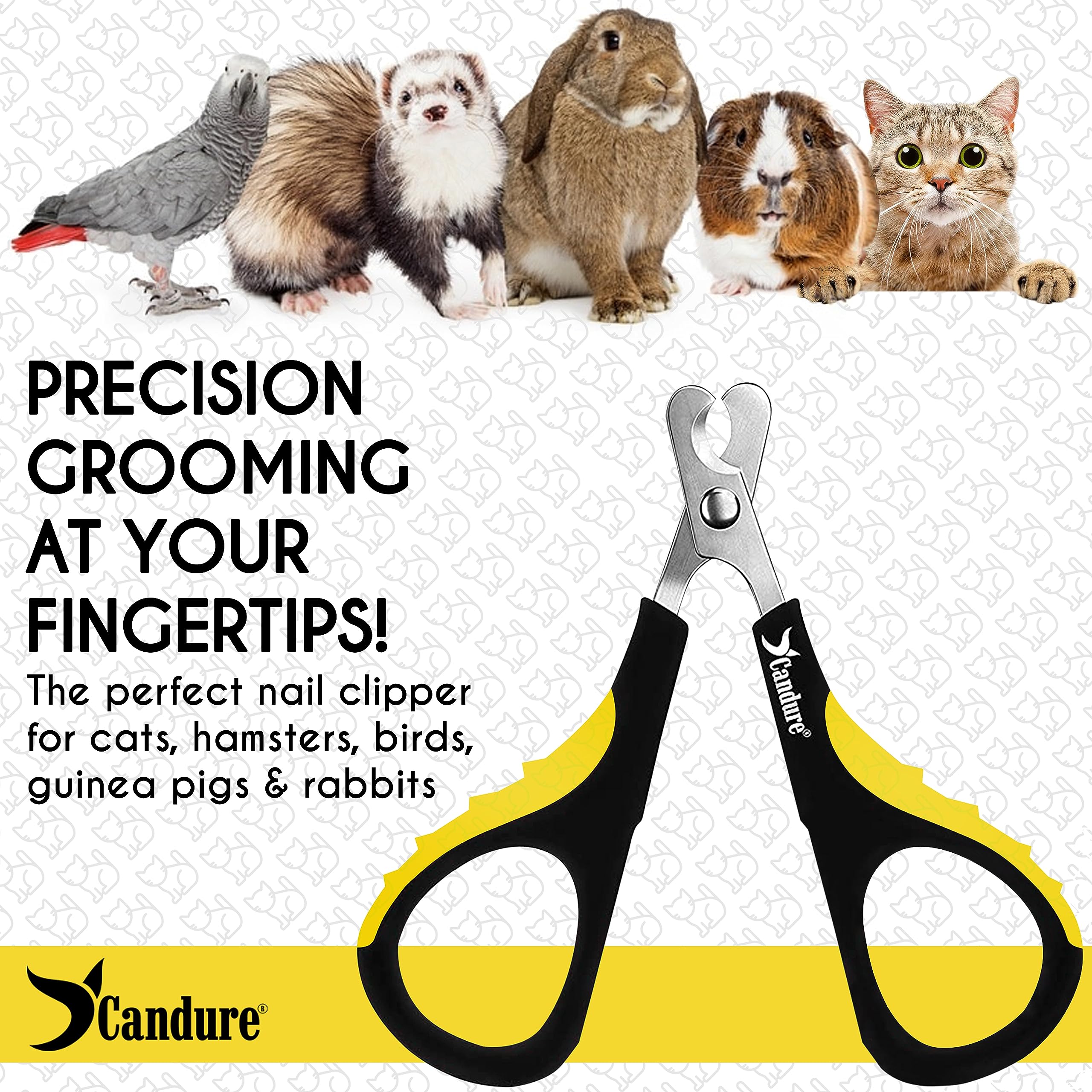 Candure cortauñas con mango ergonómico para grooming cómodo.