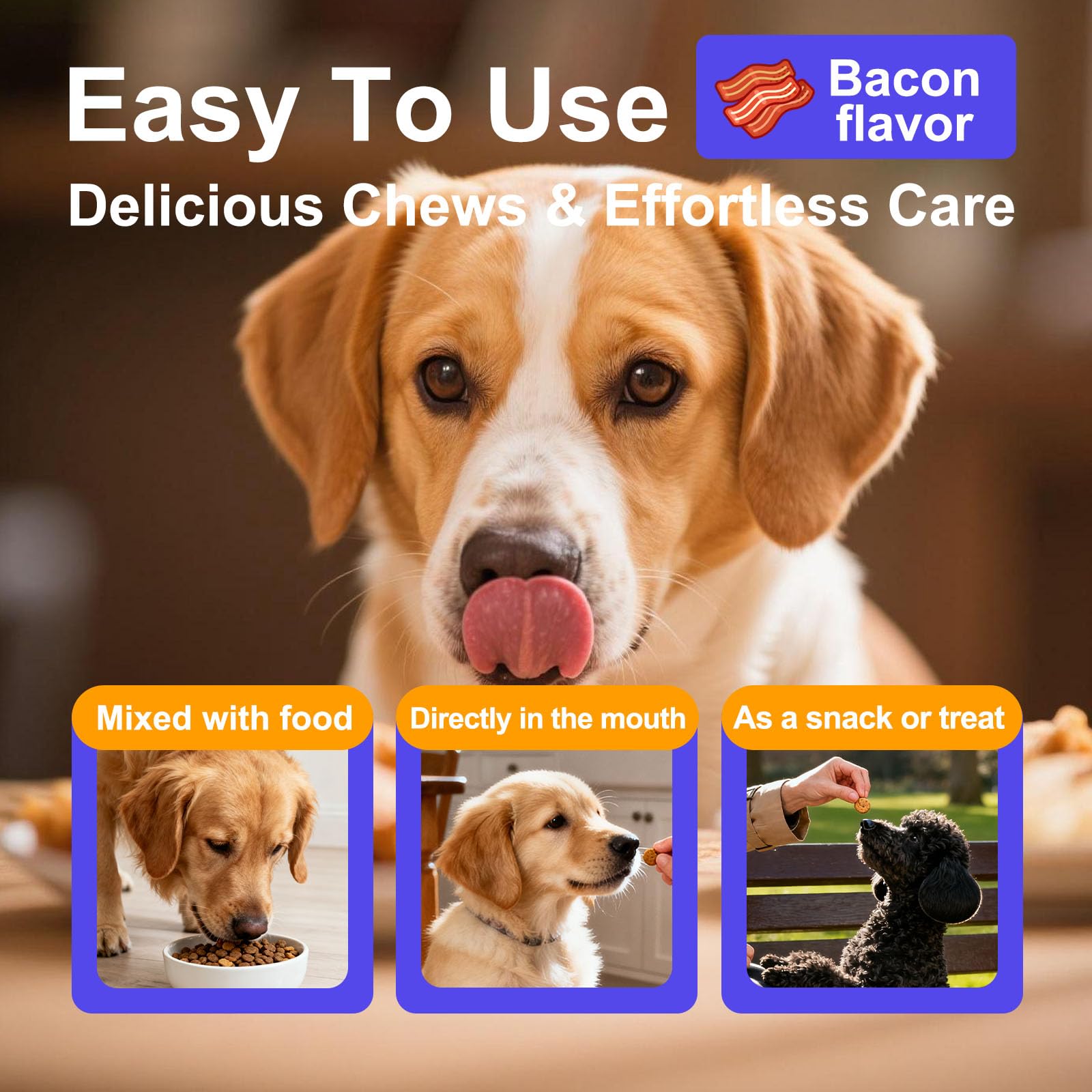 Canfitme Melatonina para perros, sabor bacon para dormir más fácil