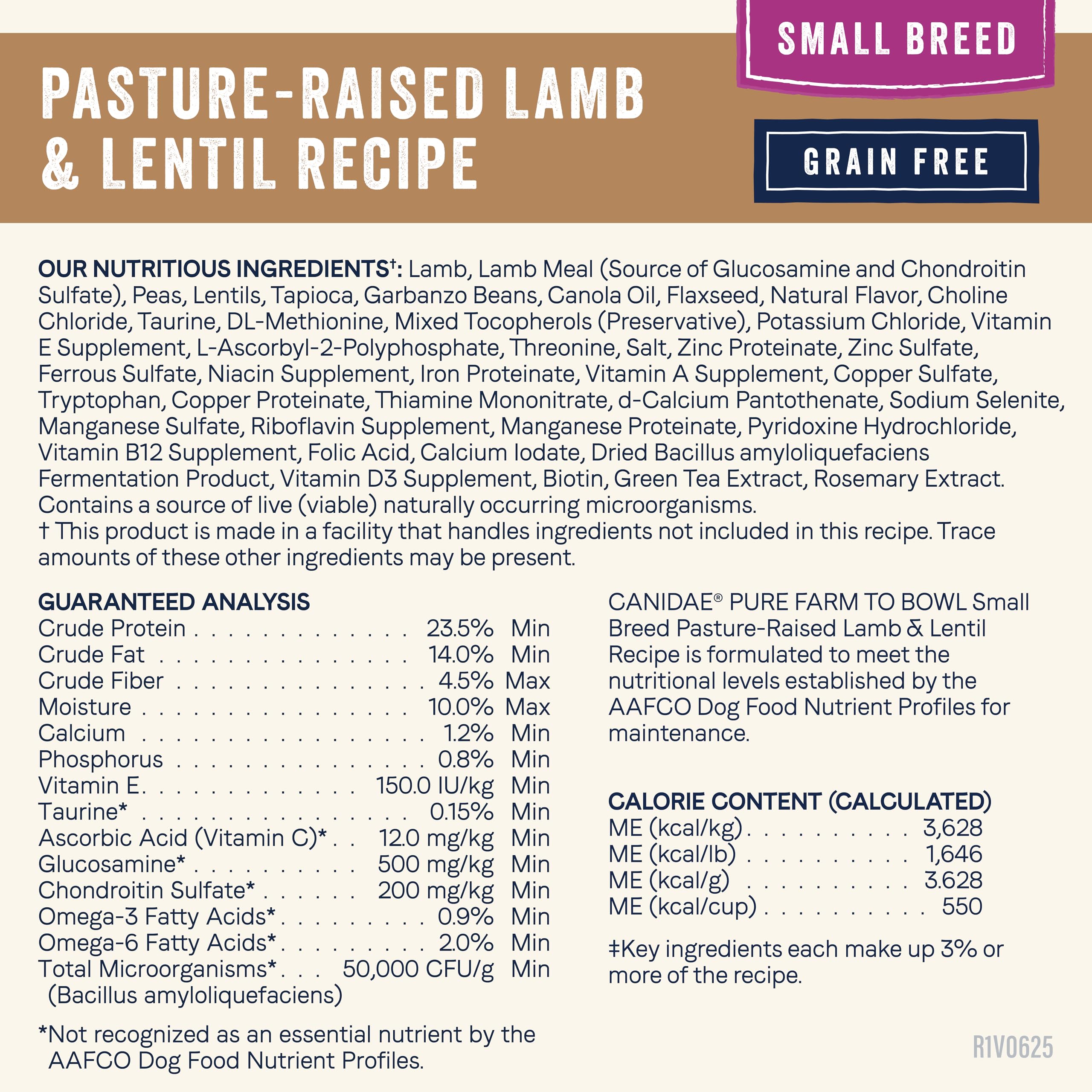 CANIDAE Pure Farm to Bowl cordero y lentejas: combinación nutritiva sin conservantes.