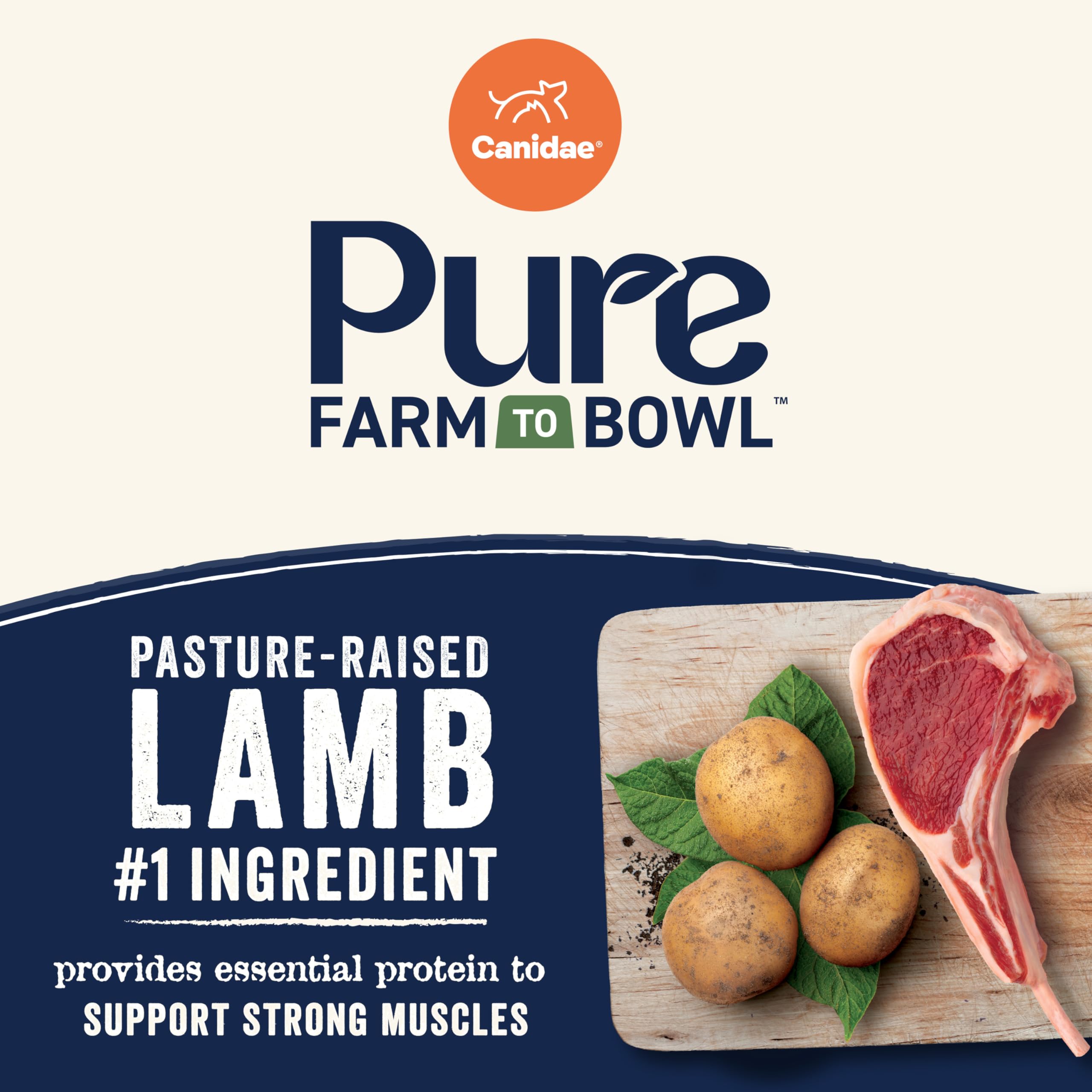 CANIDAE Pure mezcla de ingredientes nutritivos para energía diaria.
