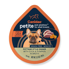 CANIDAE Pure Petite, tarrinas de pato y calabaza en caldo, ideal para perros pequeños.