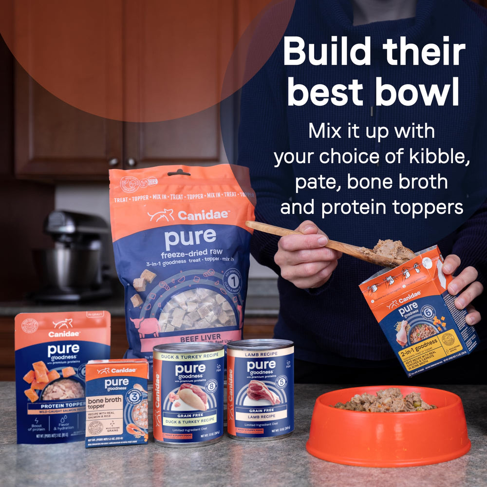 Canidae Pure Protein Toppers caja de variedad: 12 envases para cada día.