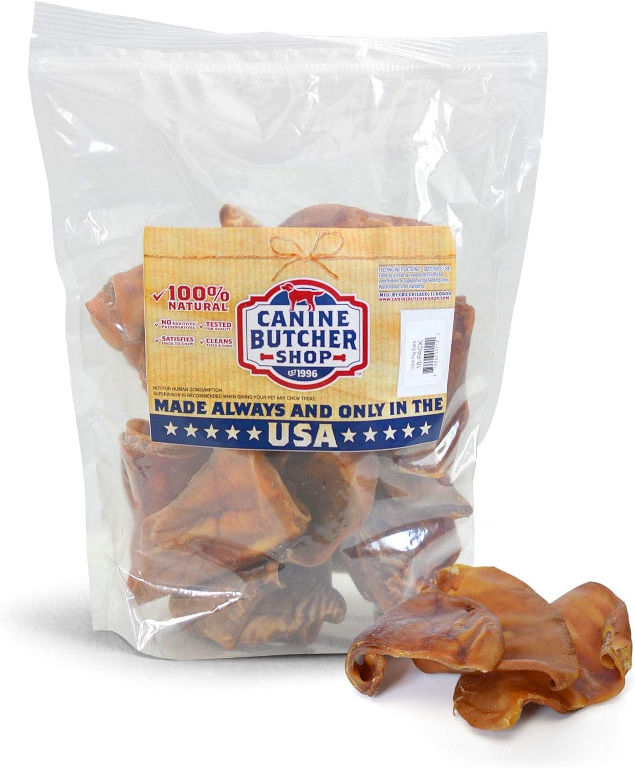 Canine Butcher Shop: cuidado dental para perros al masticar orejas de cerdo naturales.