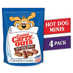 Canine Carry Outs Hot Dog Minis y su textura suave para masticar.