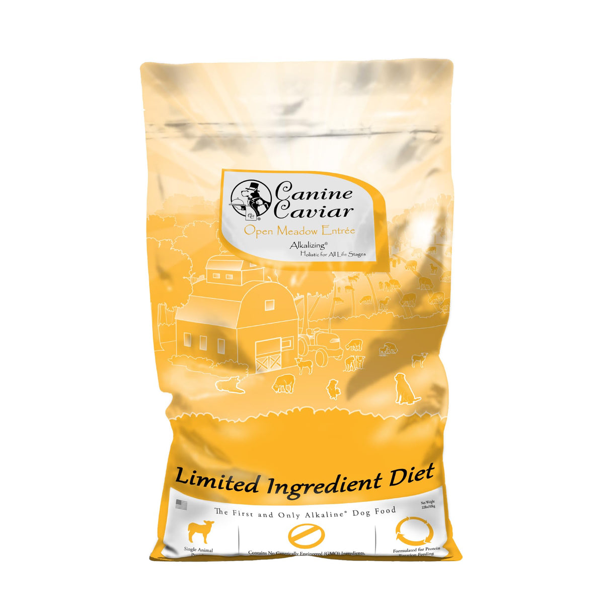 Canine Caviar Open Meadow con cordero y mijo perlado, digestión suave para perros sensibles.