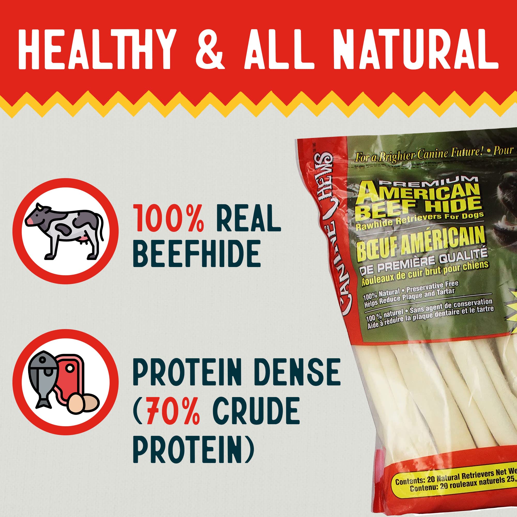 Canine Chews: entretenimiento prolongado para perros grandes durante horas de masticación.