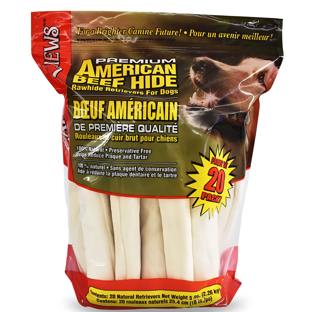 Canine Chews: hueso crudo de res grande, 10-11 pulgadas para perros grandes y masticadores.