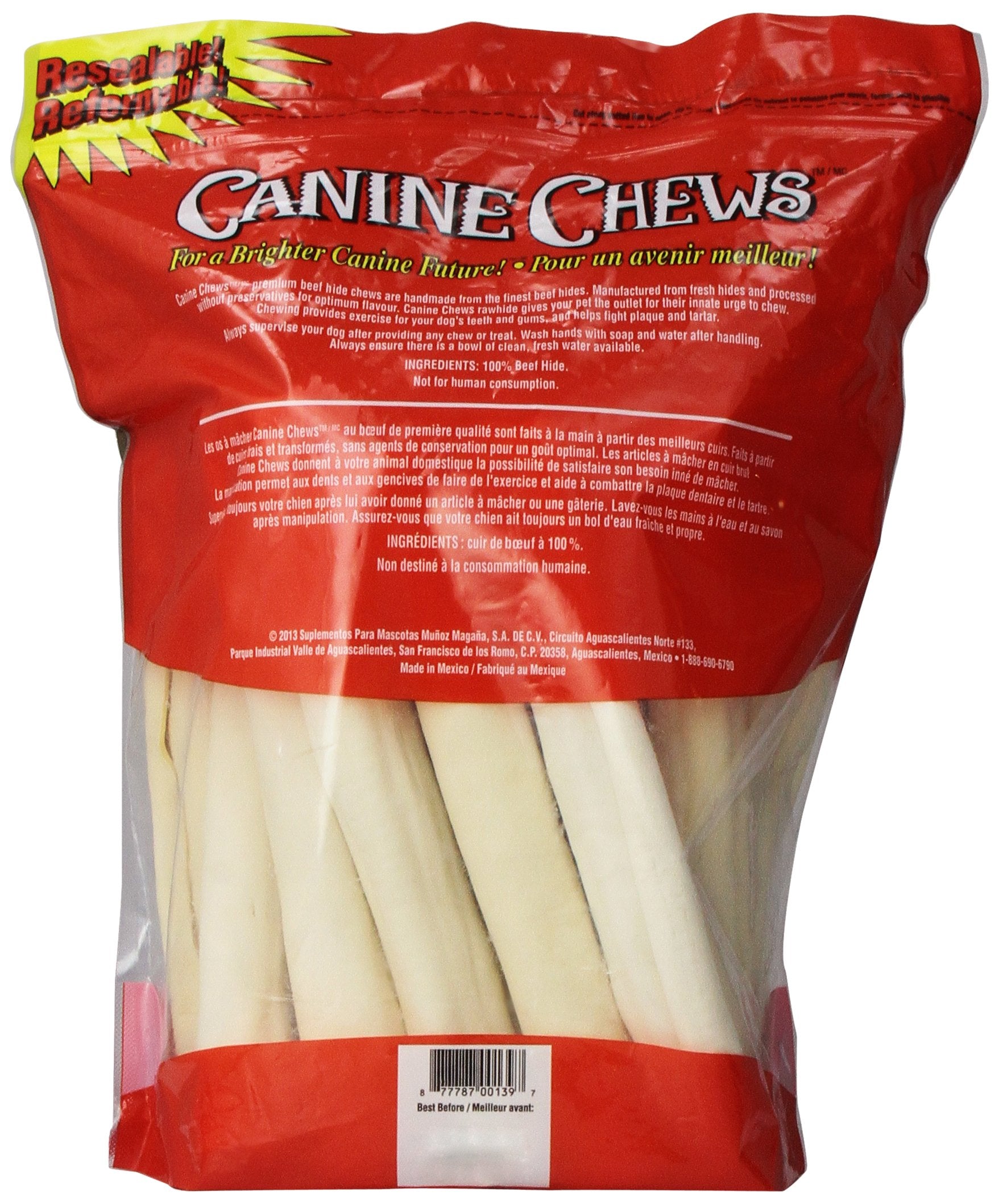 Canine Chews: paquete de 20 huesos crudos de res, gran valor para perros grandes.