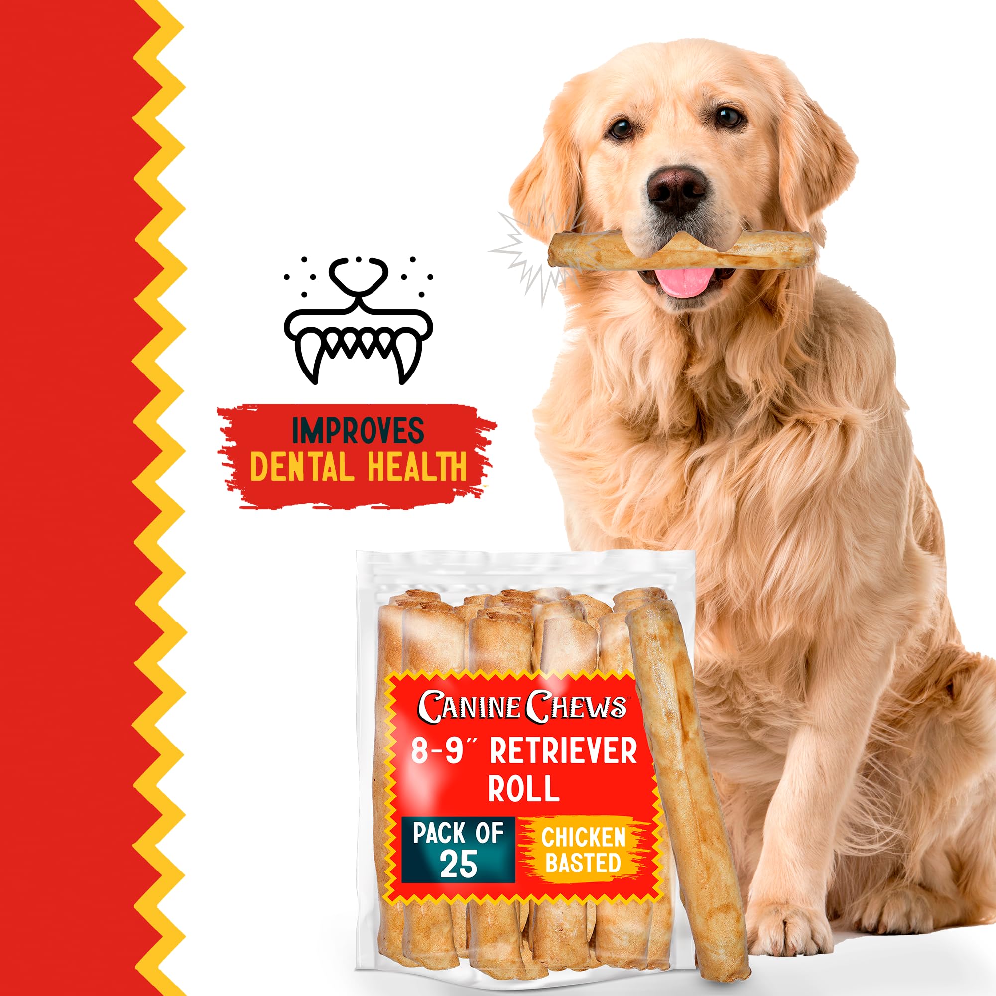 Canine Chews: snack natural sin rellenos para perros grandes.