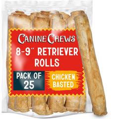 Canine Chews: rollos de pollo recubiertos, lista para premiar durante el paseo.