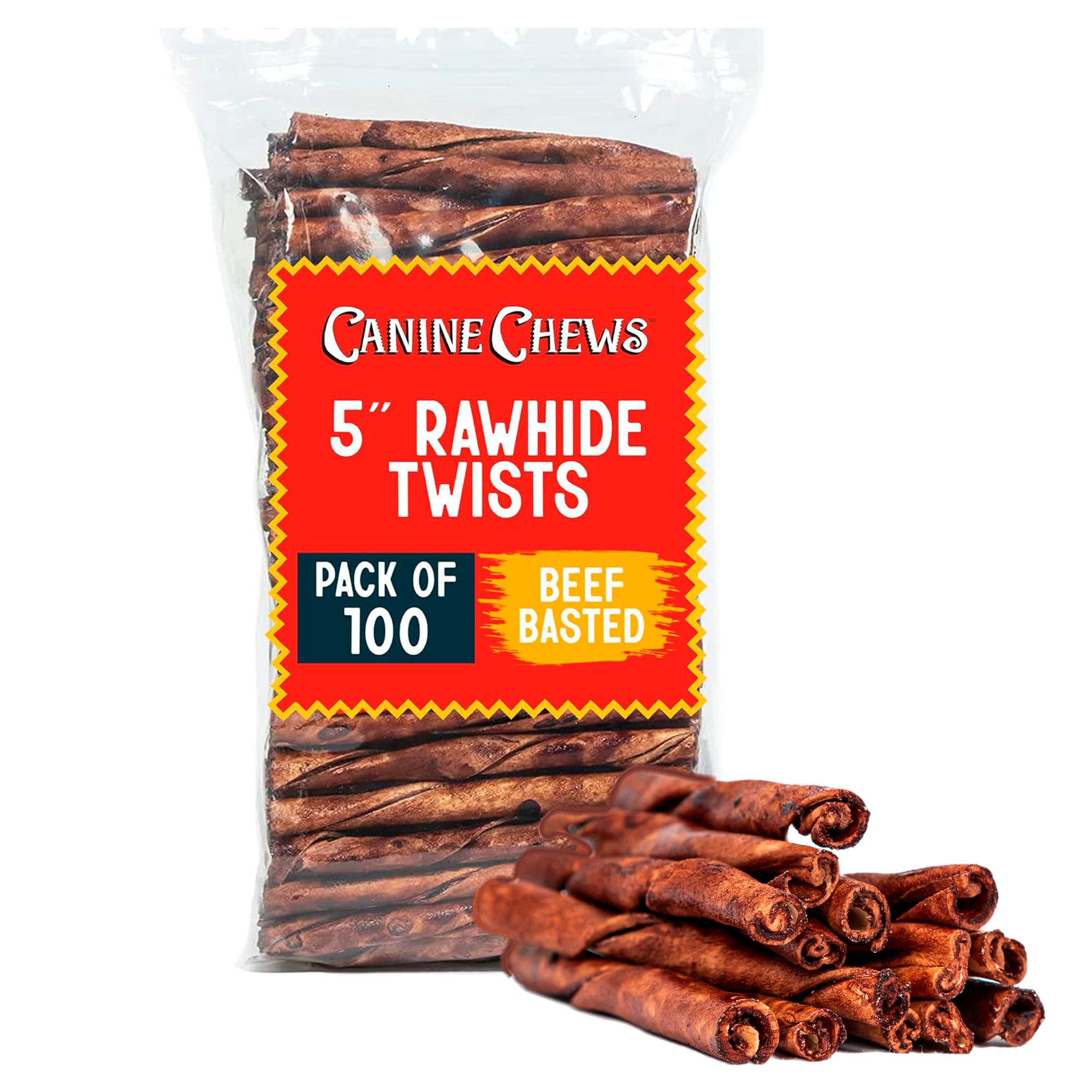 Canine Chews twists de 5 pulgadas en un pack de 100, snack para perros pequeños