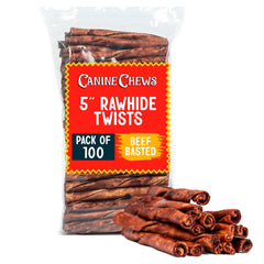 Canine Chews twists de 5 pulgadas en un pack de 100, snack para perros pequeños
