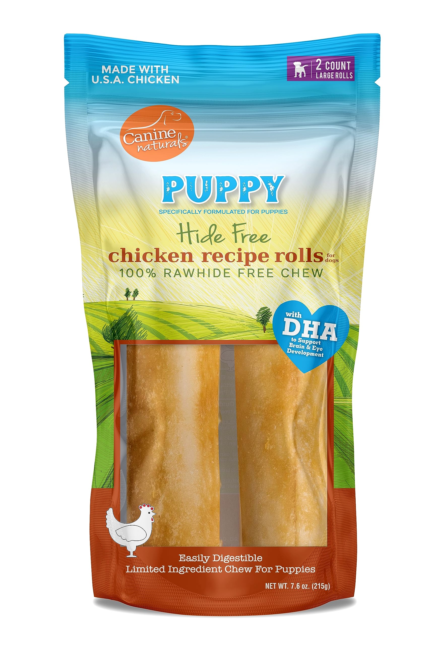 Canine Naturals: rollos de 7 pulgadas para cachorros con pollo de EE. UU., masticación prolongada.