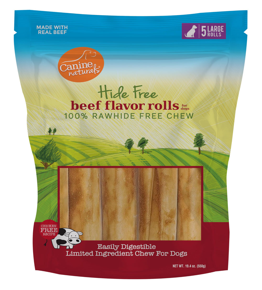 Canine Naturals rollos grandes de ternera de 7 pulgadas para perros grandes, masticación duradera.