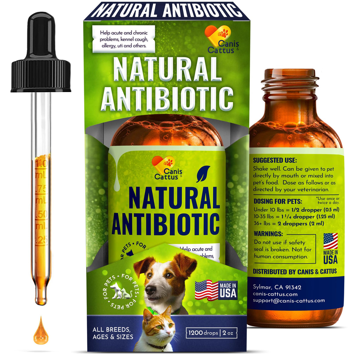 Canis&Cattus antibiótico líquido para perros y gatos, apoyo inmunitario natural.
