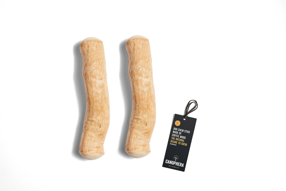 Canophera palitos masticables grandes para perros, pack de 2, madera de café natural para masticar.