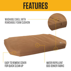 Cama para perros Carhartt de campo con acabado impermeable para mayor comodidad.