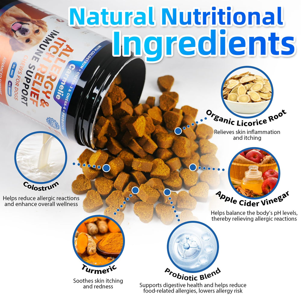 Carmelie apoyo inmunidad con omega 3 para defensas naturales del perro.