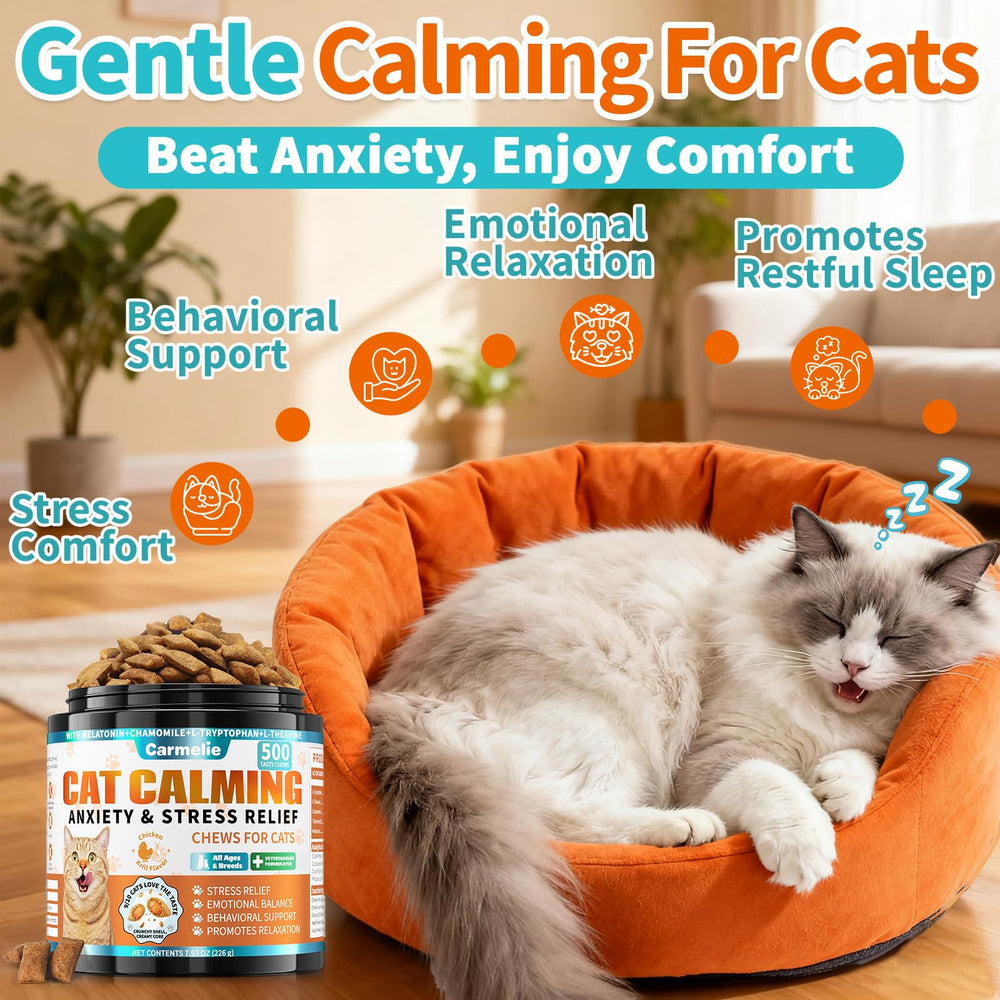 carmelie golosinas calmas gatos sabor pollo, textura atractiva para gatos quisquillosos
