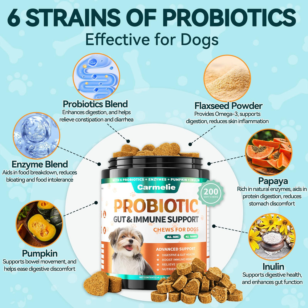 Pollo Carmelie Probióticos para perros, gominolas sabrosas para una ingesta agradable.