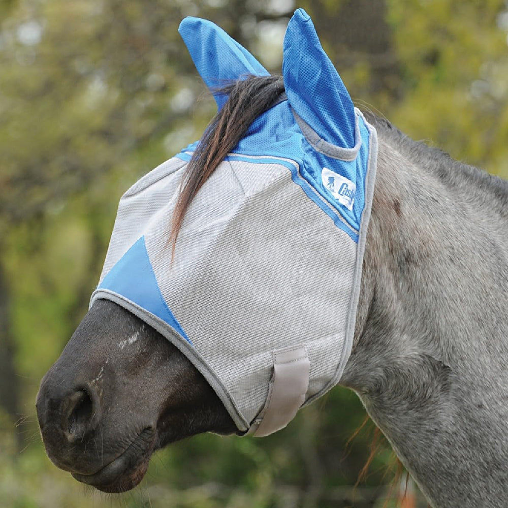 Cashel Crusader máscara insectos para caballos, enfoque en la frente, visión clara y protección.