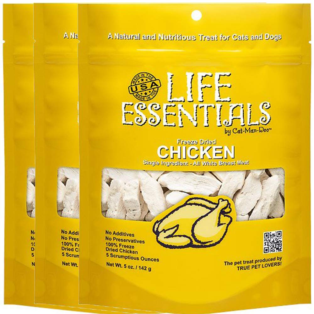 Cat-Man-Doo LIFE ESSENTIALS, paquete de 3 bolsas de 5 oz, premio práctico sin granos