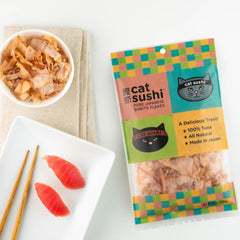 Cat Sushi Bonito Flakes primer plano, copos ligeros para espolvorear sobre la comida