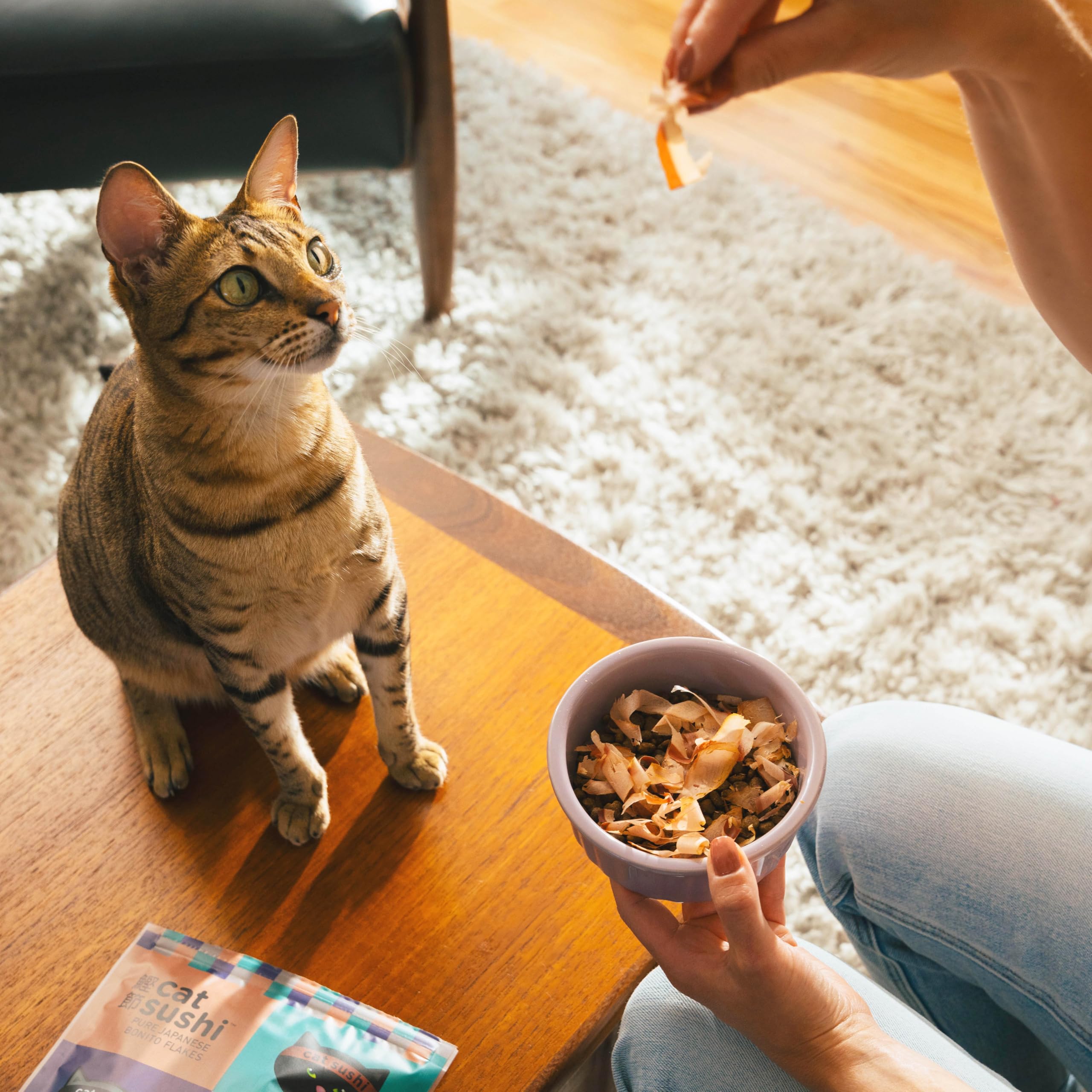 Cat Sushi Bonito Flakes etiqueta japonesa, calidad de grado humano