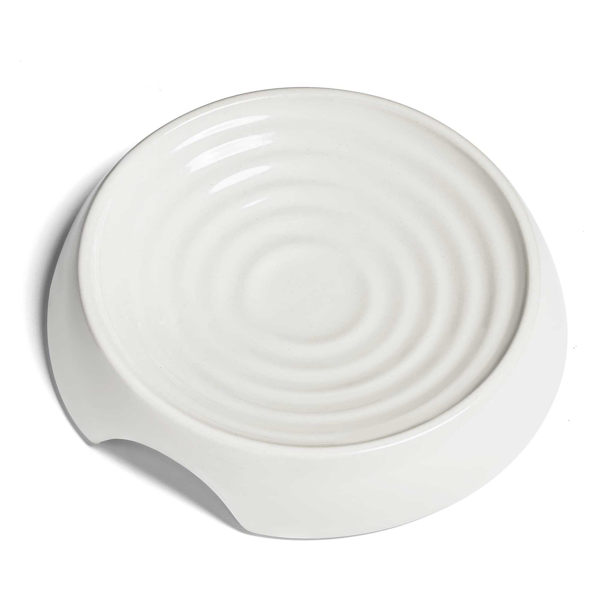 CatGuru tazones para gatos cerámicos, vista frontal, diseño poco profundo facilita comer cómodo.