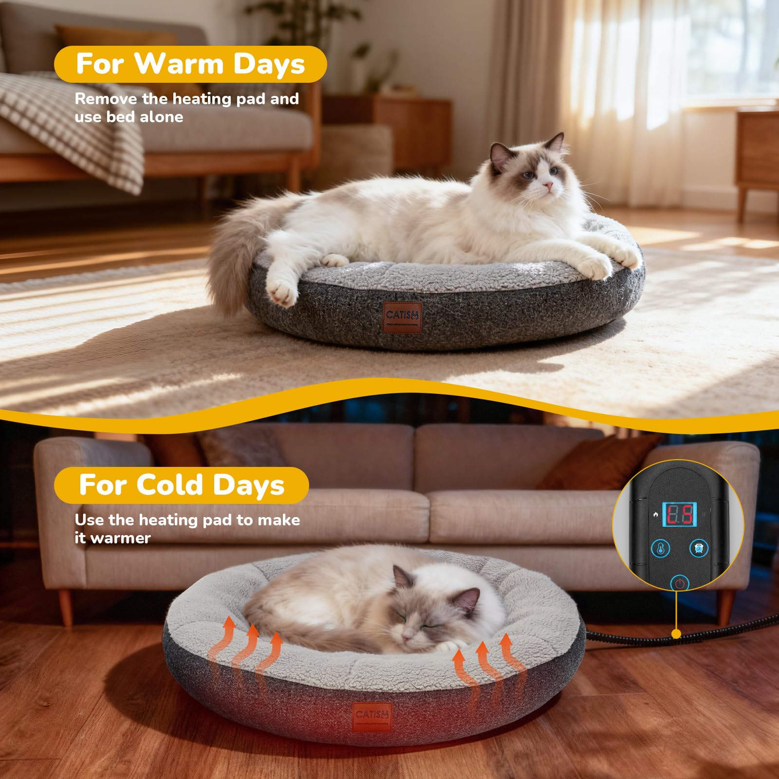 CATISM Cama gato borde-elevado brinda refugio acogedor para dormir y relajarse.