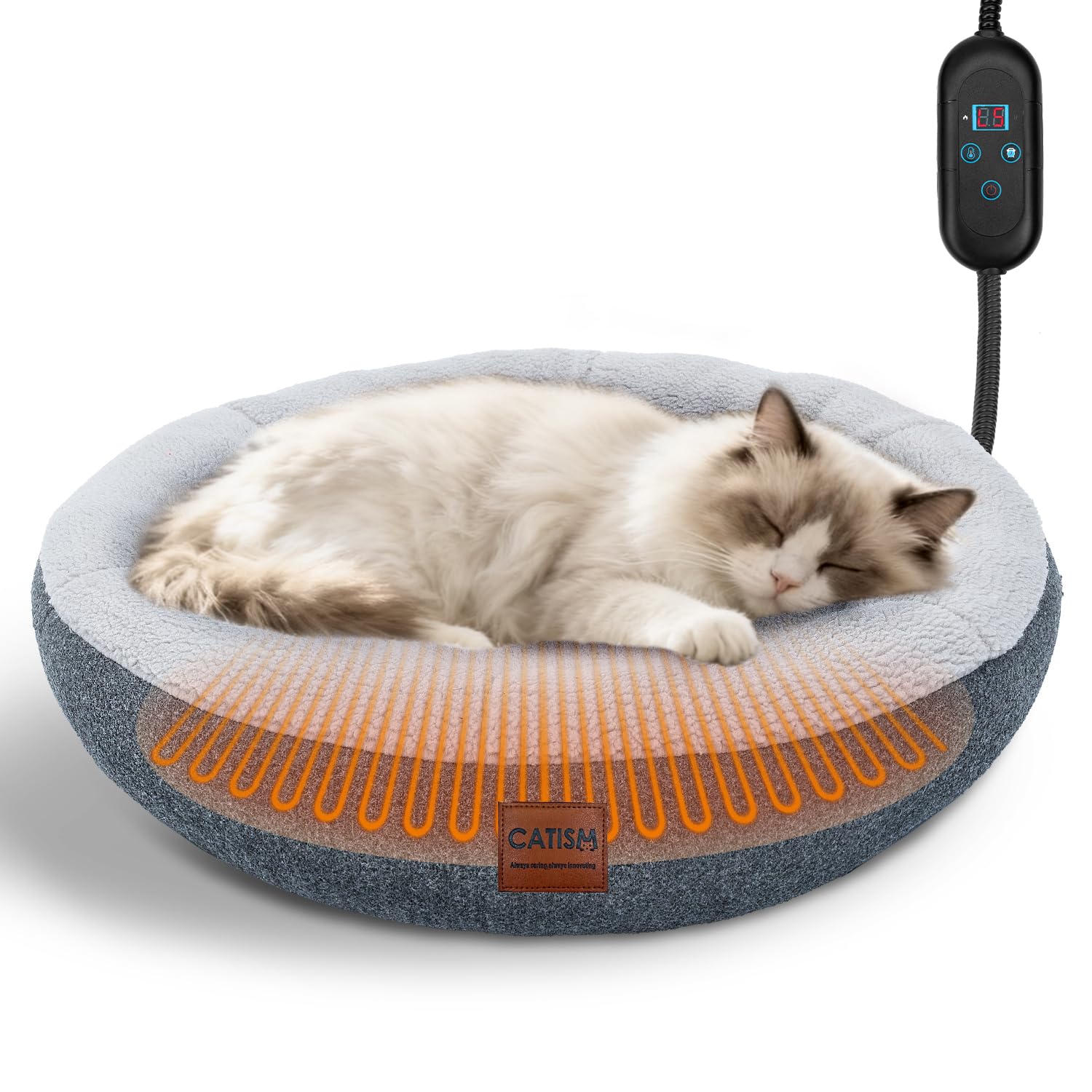 CATISM Cama gato forma-rosquilla caliente, descanso seguro y cómodo para tu felino.