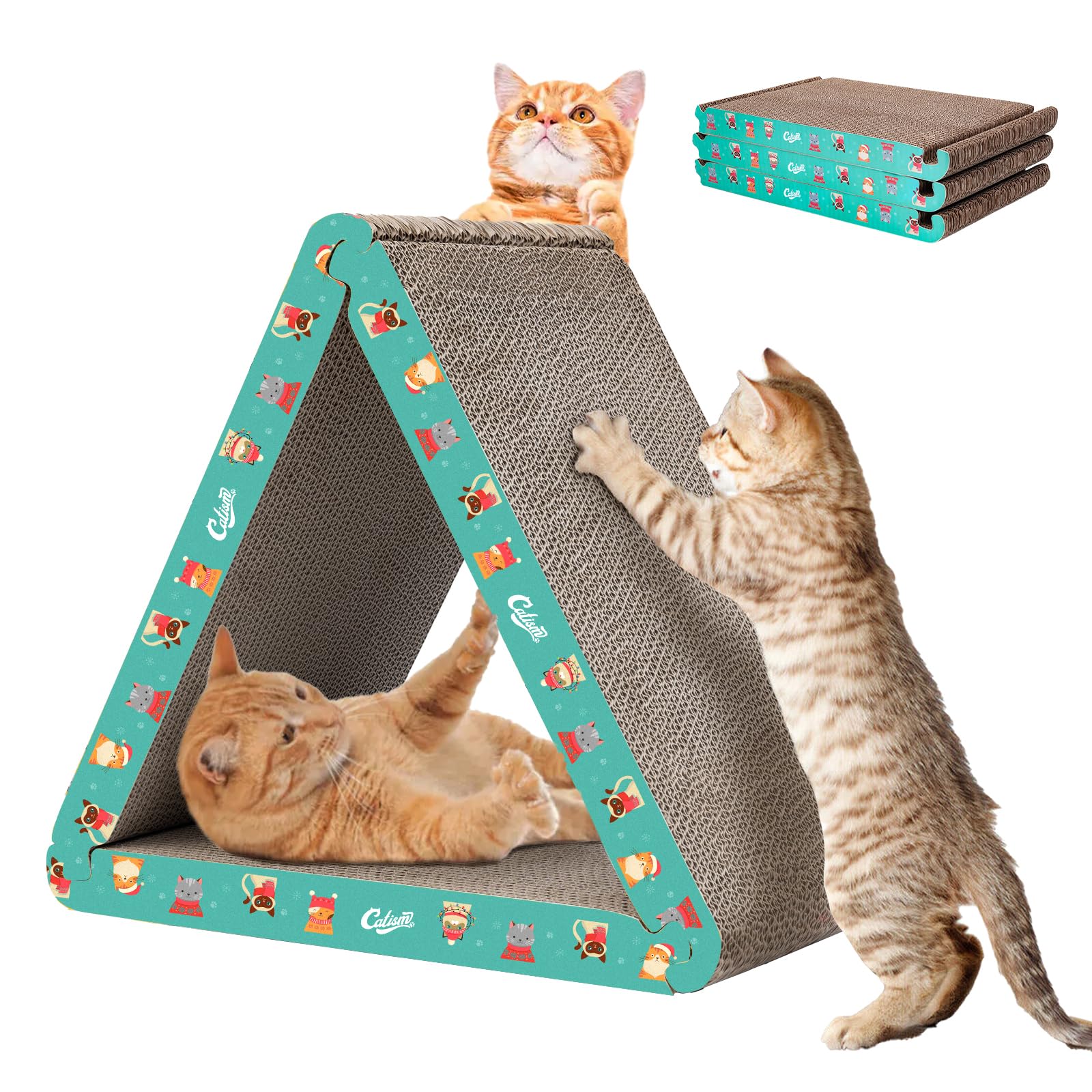 CATISM rascador triangular plegable para gatos, ideal para juego y afilar uñas.