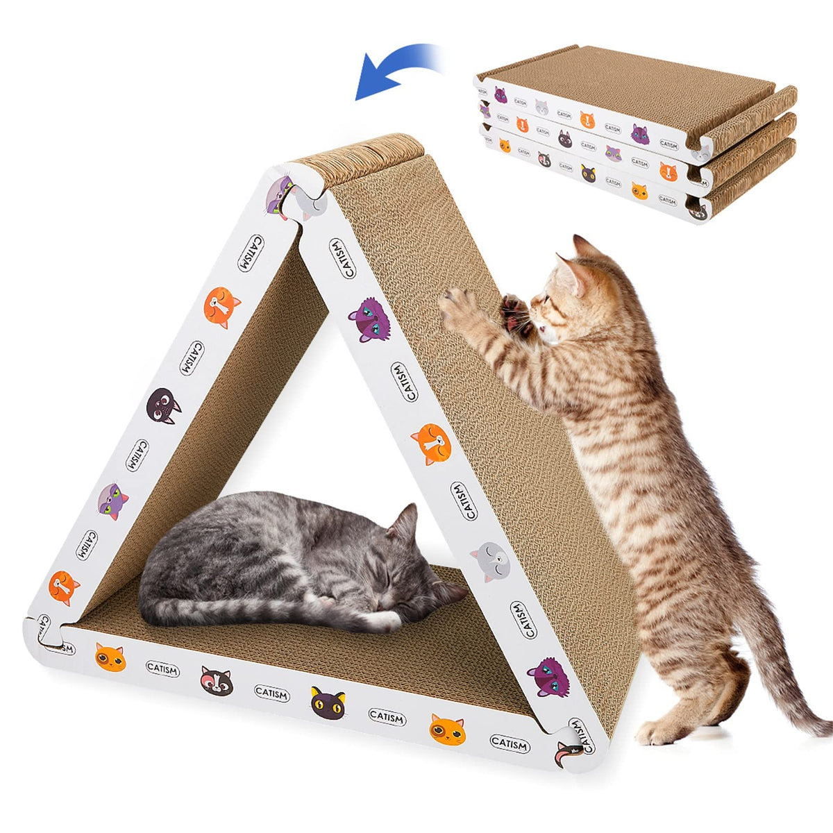 CATISM rascador triangulo plegable para gatos, ideal para juego diario.