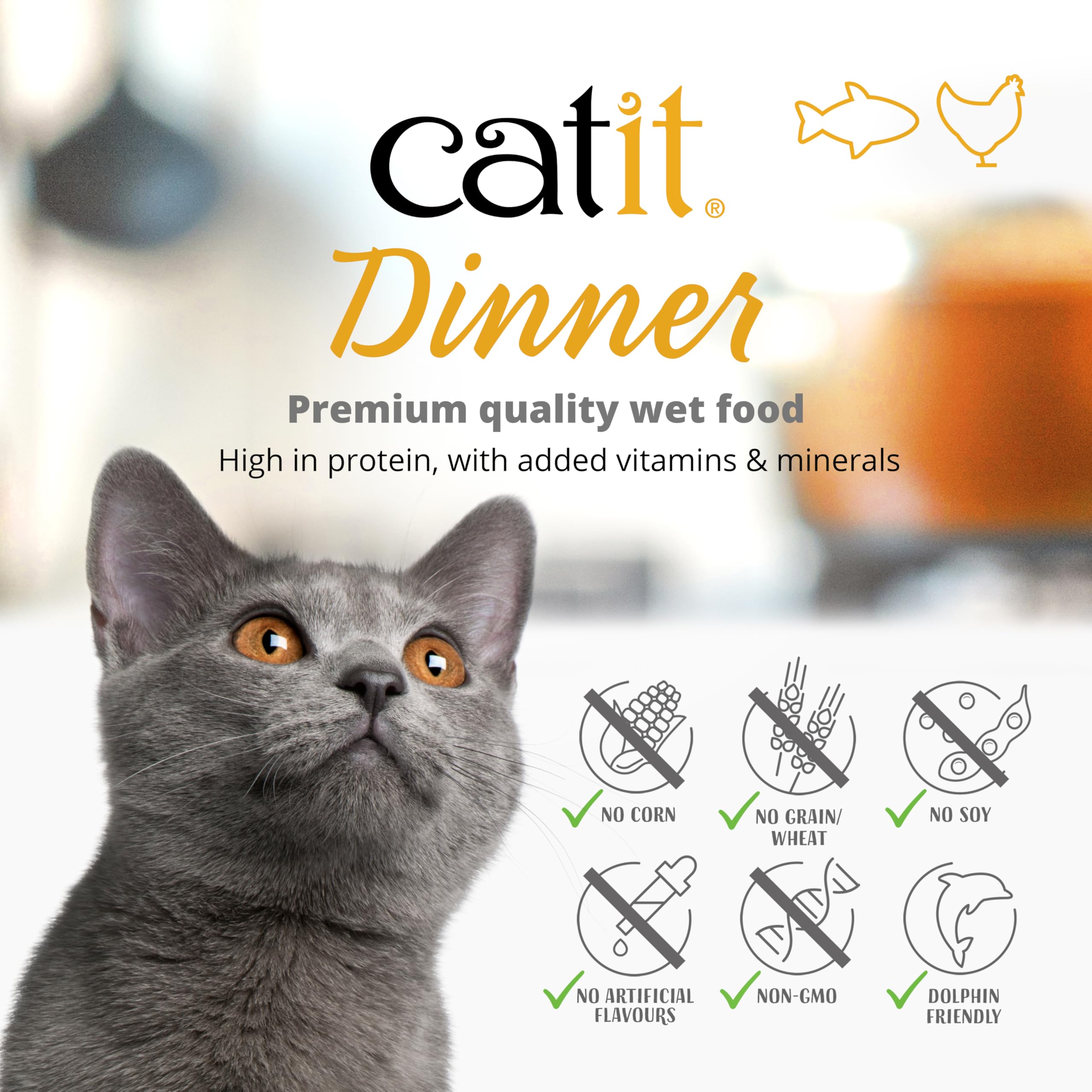 Catit cena-pollo-paquete-variedad-3: fórmula sin granos para digestión suave.