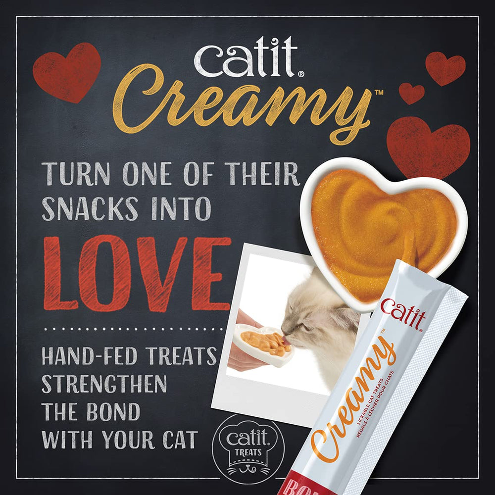 Catit Creamy con ingredientes naturales y taurina para un snack de calidad.