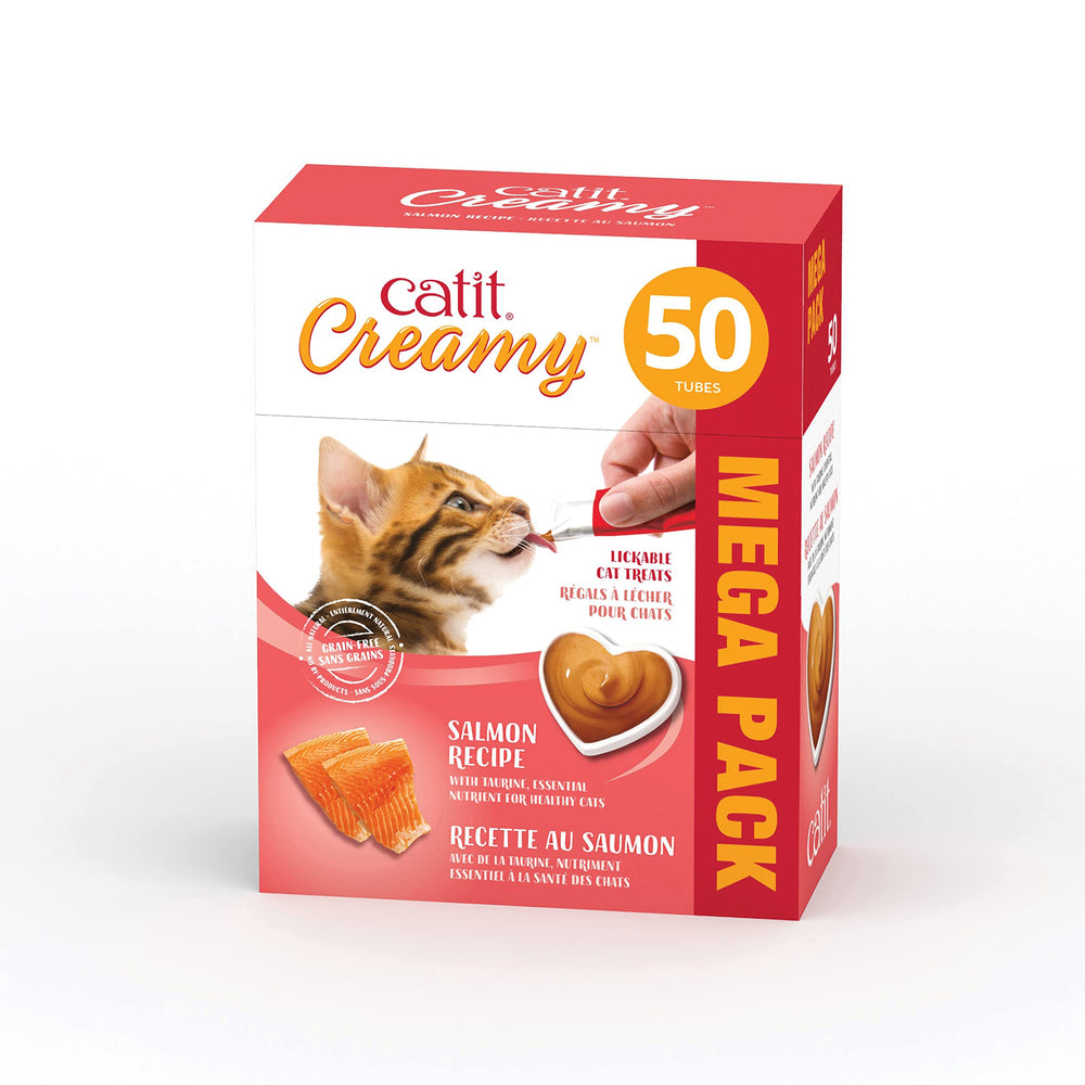 Catit Creamy salmón en tubo, premio sabroso para gatos y fuente de nutrientes.