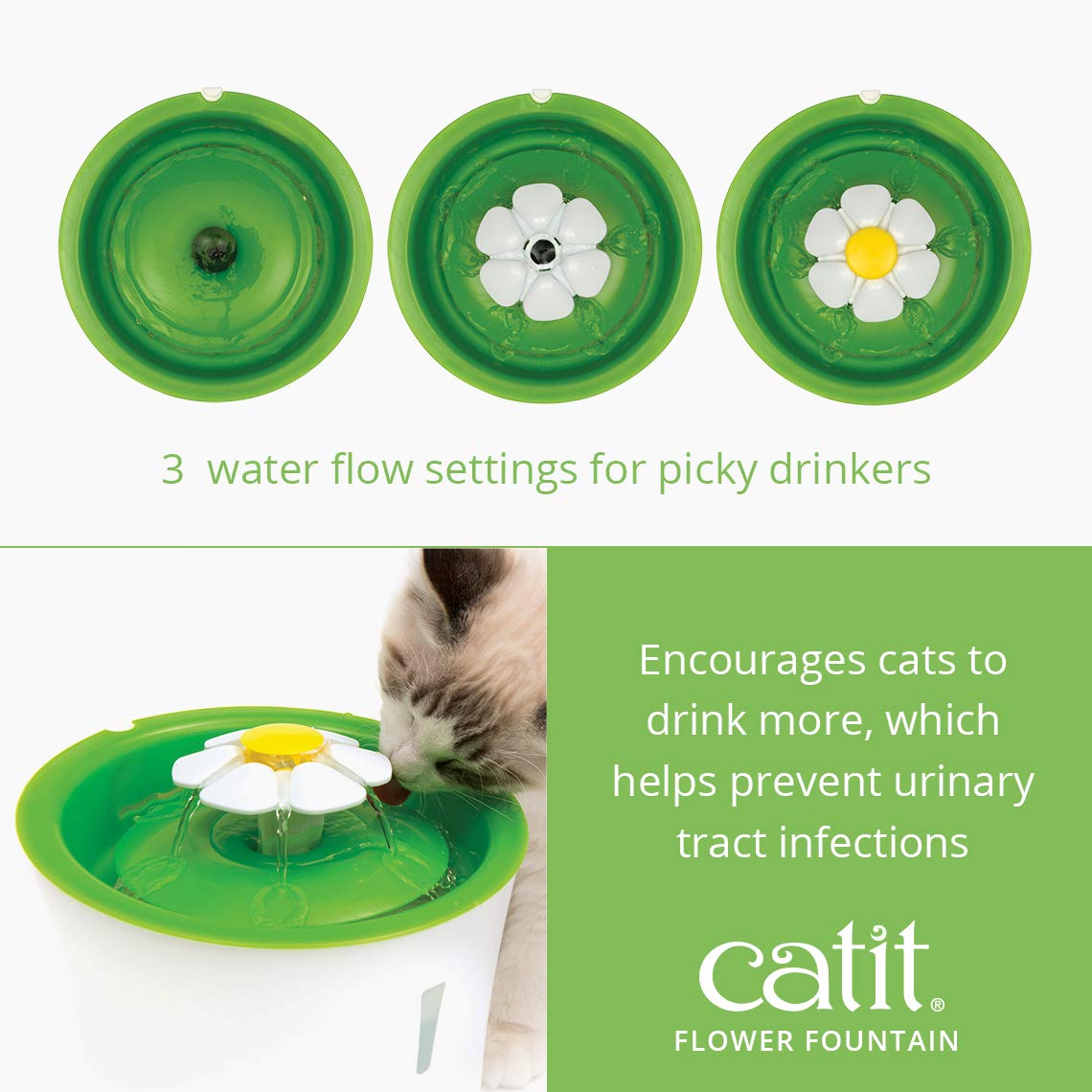 Filtro triple Catit suaviza el agua y reduce olores.