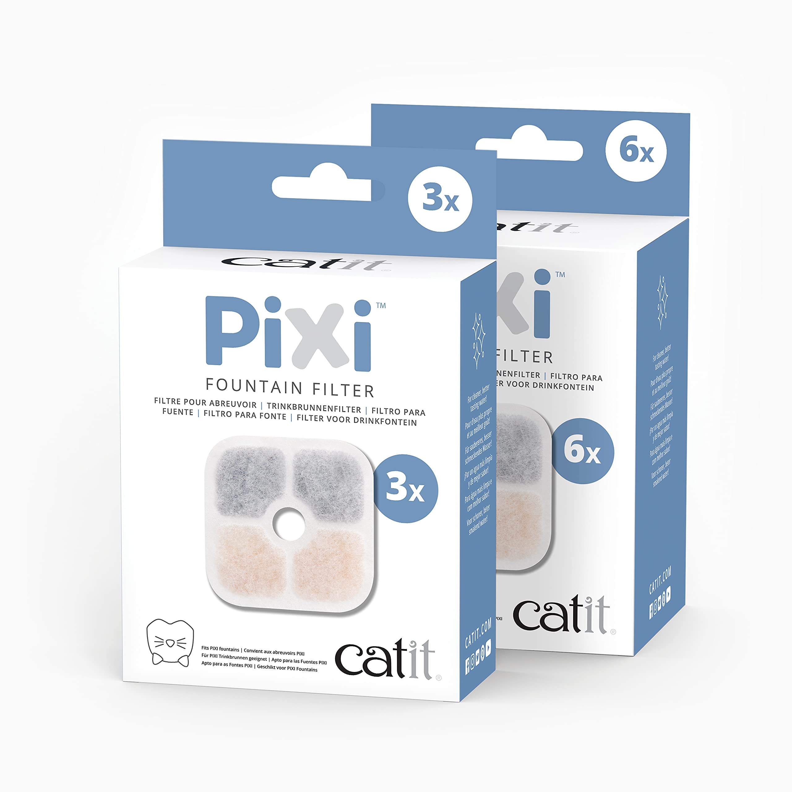 Pack de six filtres Catit PIXI prêt à l'emploi et durable.