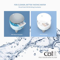 Catit PIXI filtro de acción triple para agua de gato, reduce olores y residuos.