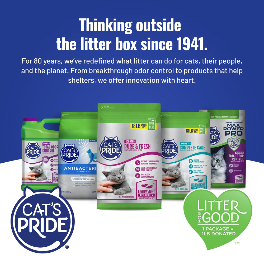 Cat's Pride Max Power clumping fuerte para mantenimiento sencillo.