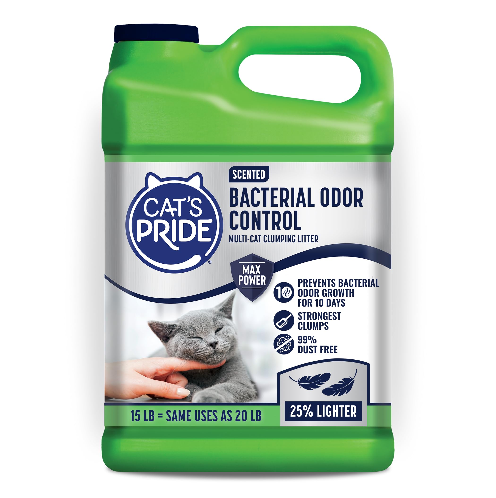 Cat's Pride Max Power odor-control jug demonstrates fast action and long-lasting freshness for any litter routine.