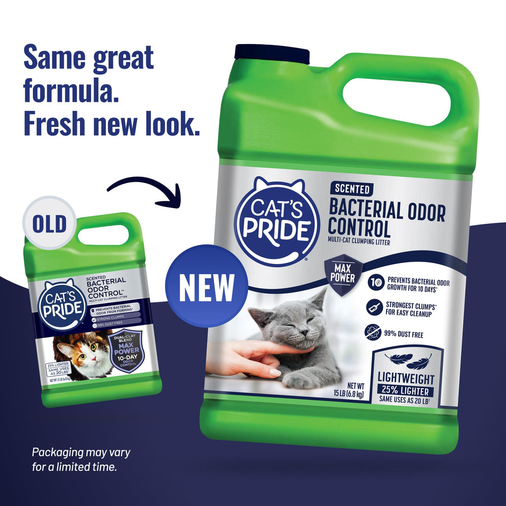 Cat's Pride Max Power strong clumping is shown for quick, easy scooping and low maintenance.