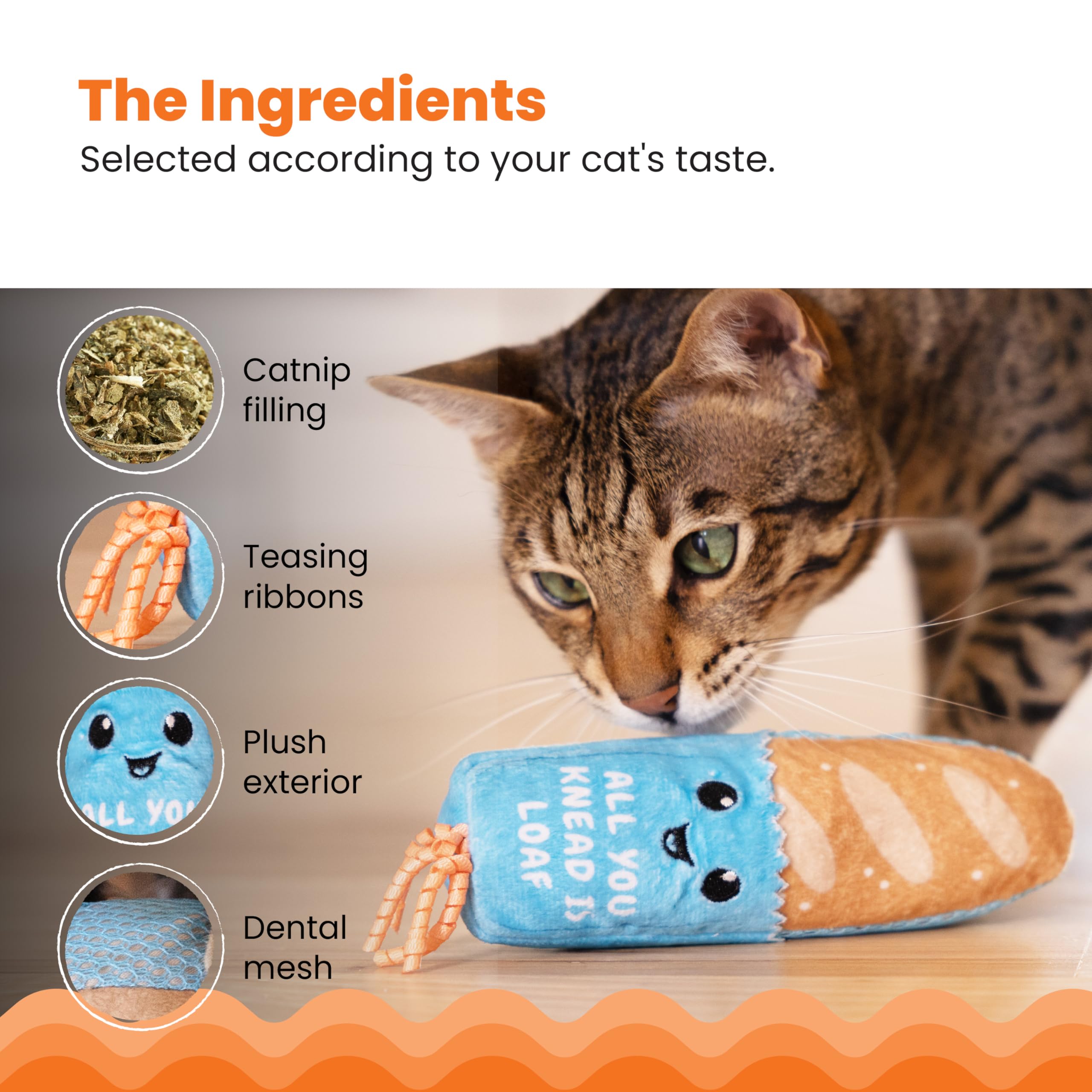 Catstages Loaf Kicker con malla dental para masajear encías durante el juego